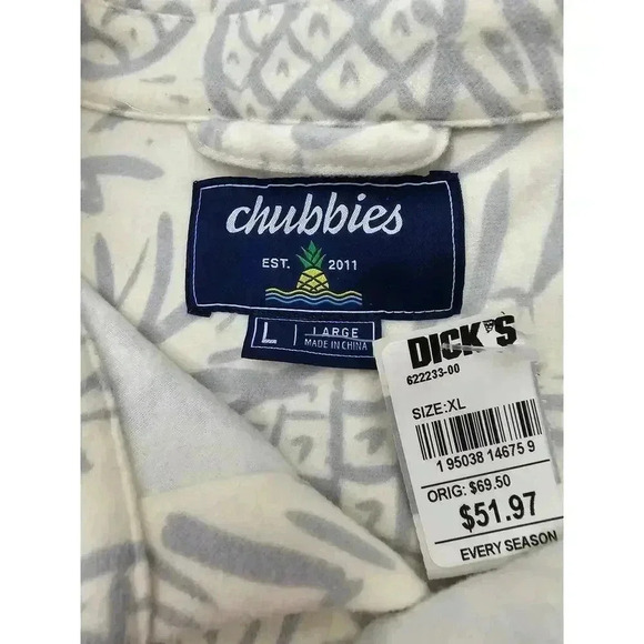 Chubbies Men's L Long Sleeve Relaxed-Fit Pineapple Double-Knit Button-Up Shirt - Picture 6 of 7